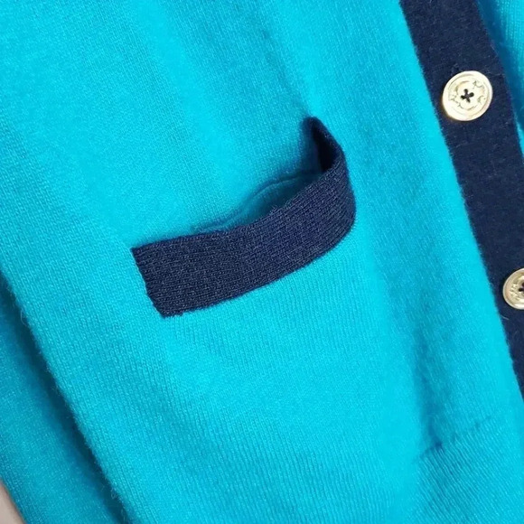 C. Wonder Button Down Cardigan Long Sleeve Teal Navy Blue Wool Alpaca NWT - Picture 6 of 10